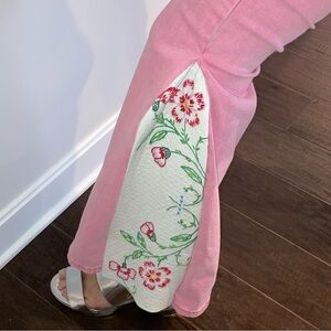 Pink 5 pocket Jeans with Hand Embroidered Flare Insert